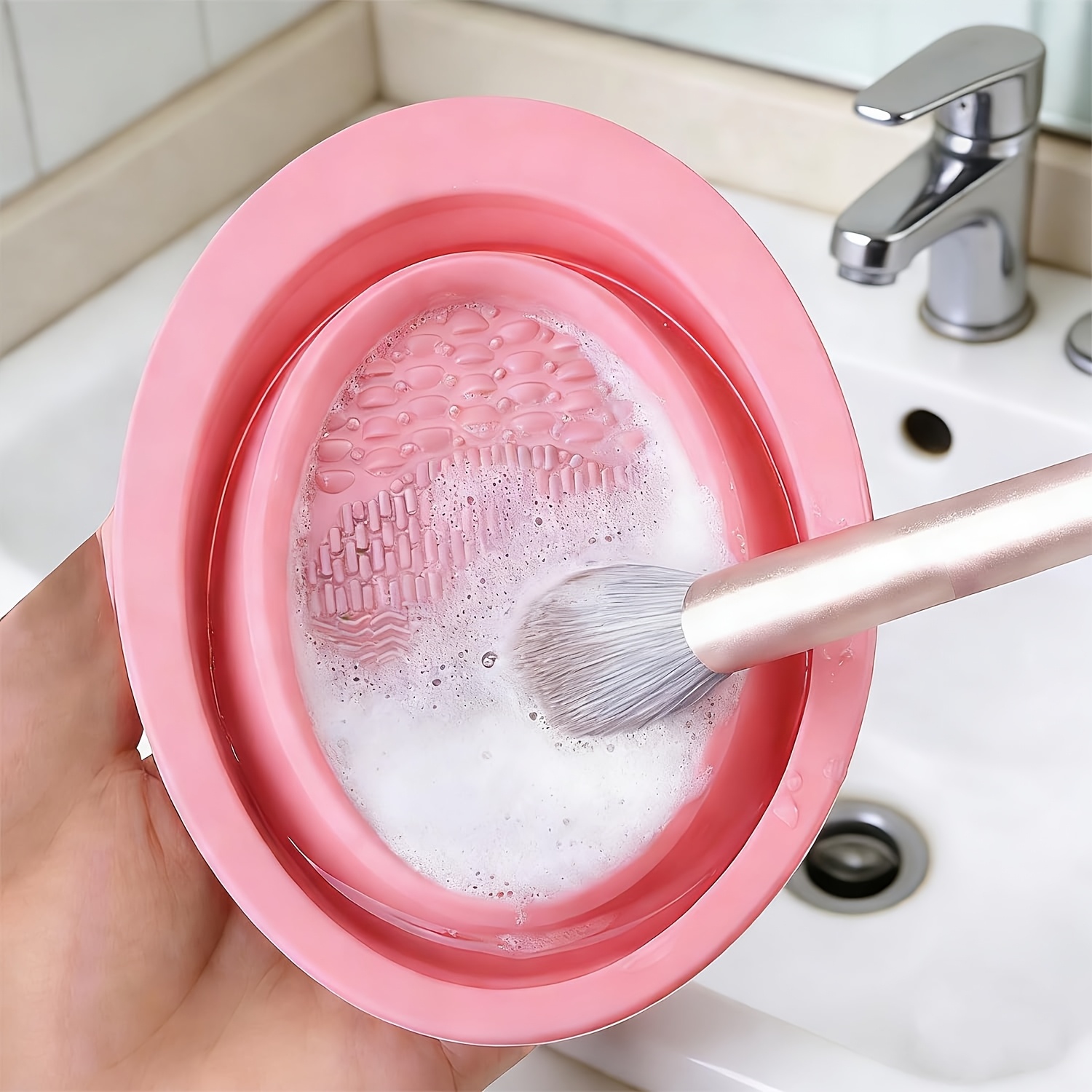 Eco Sponge - Mangkuk Pembersih Kuas Makeup Silikon Lipat,