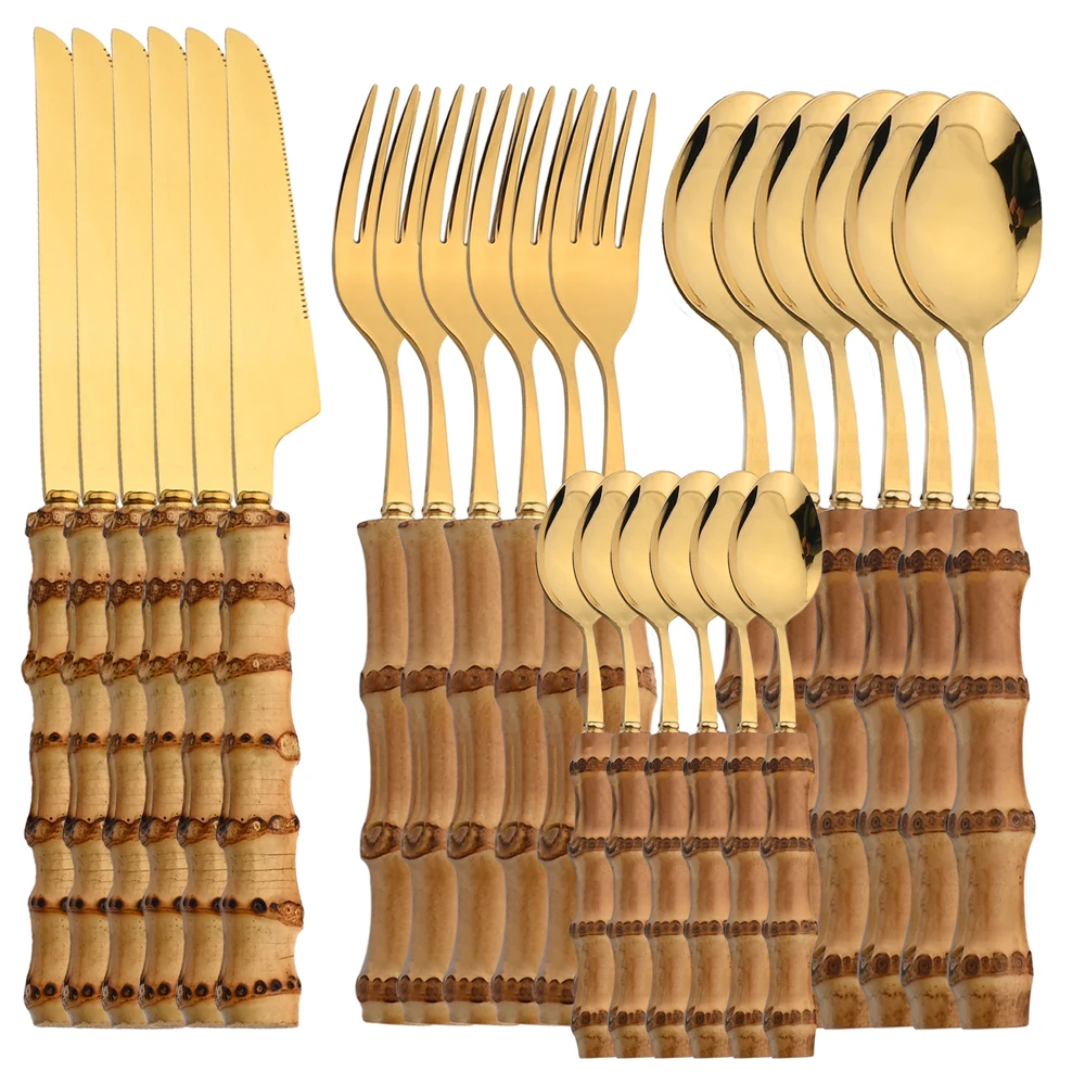 Bamboo Cutlery - 24 Buah Sendok Garpu Baja Tahan